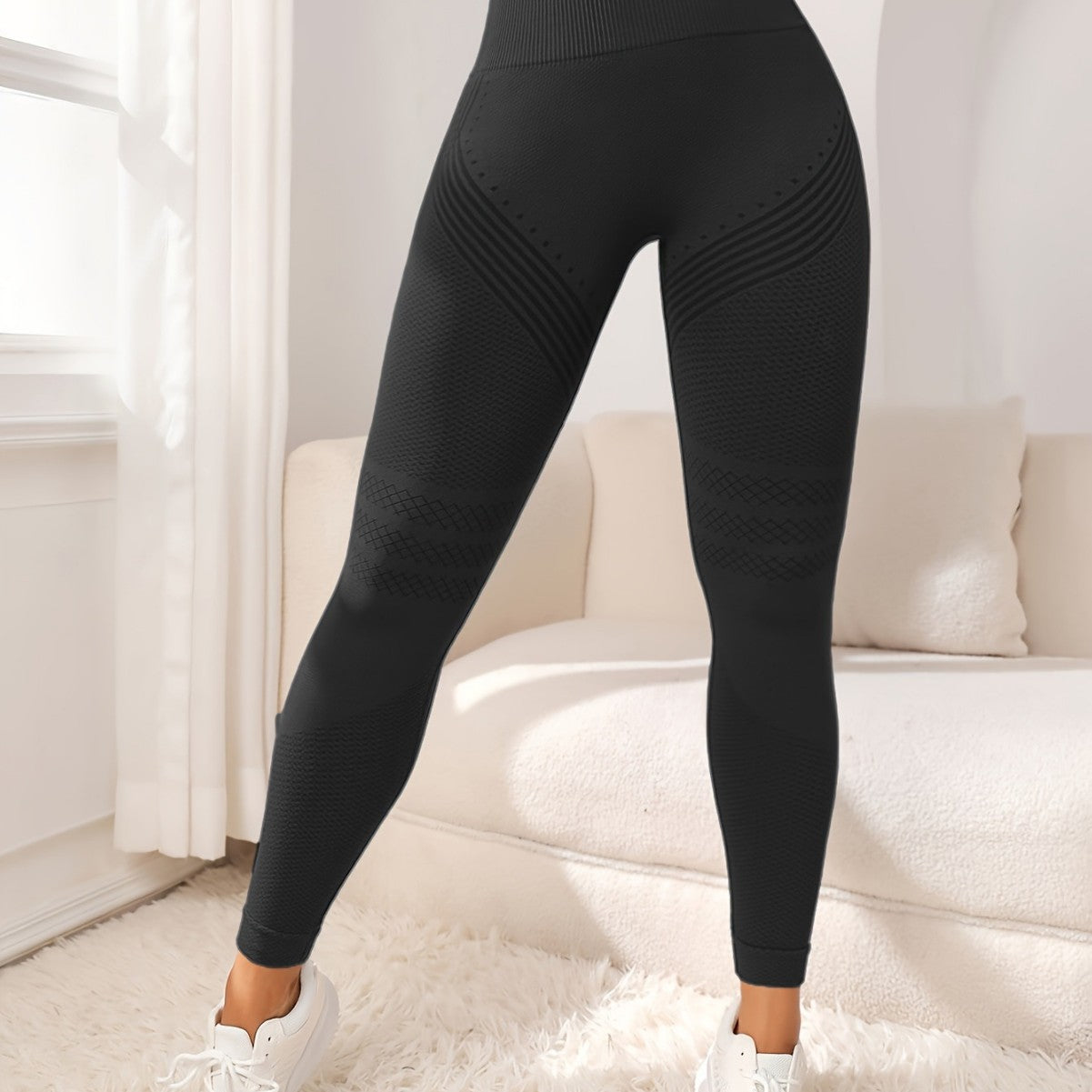 Women's Solid Color Casual High Waist Stretch Fitness Yoga Striped Trousers
